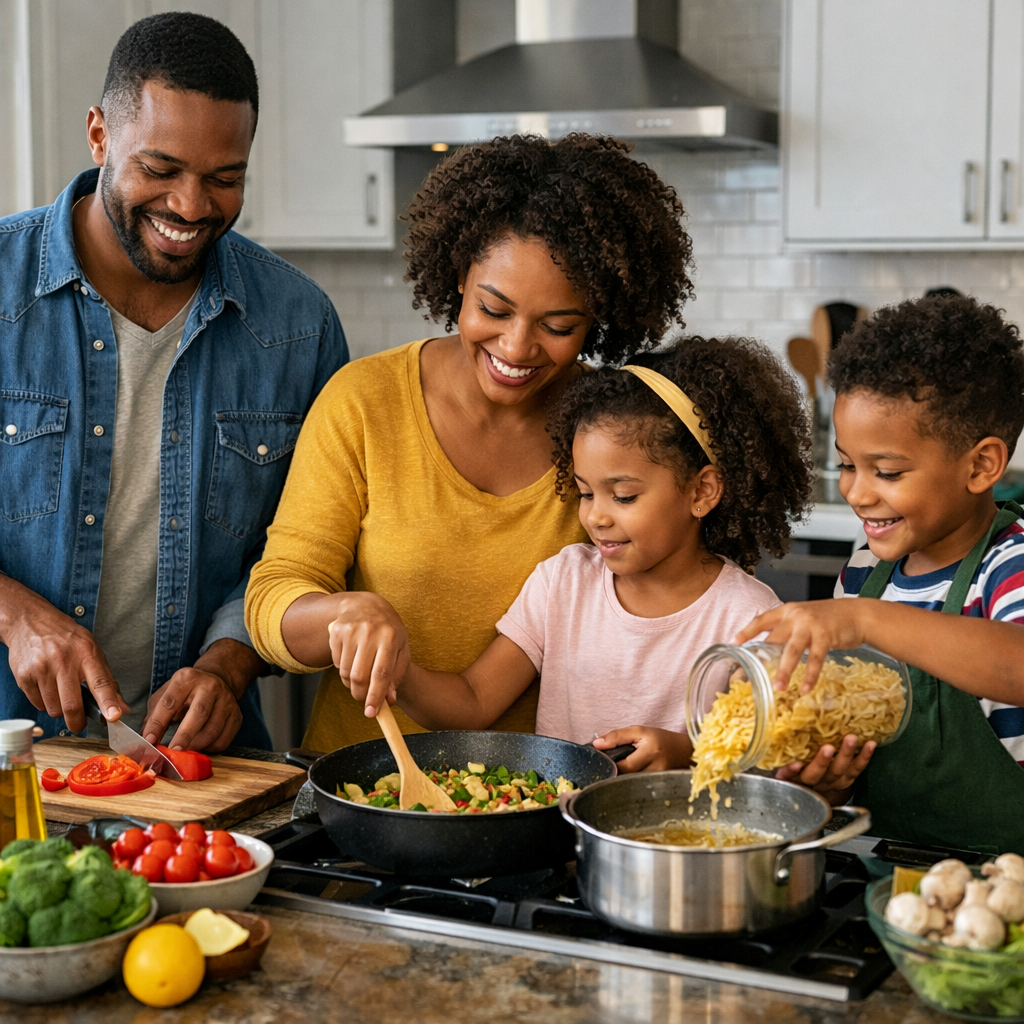 photographic black family cooking together-1