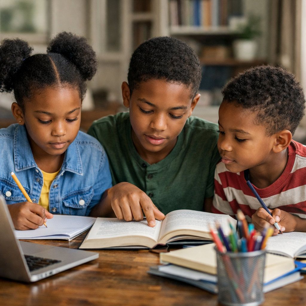 photographic black kids studying-1