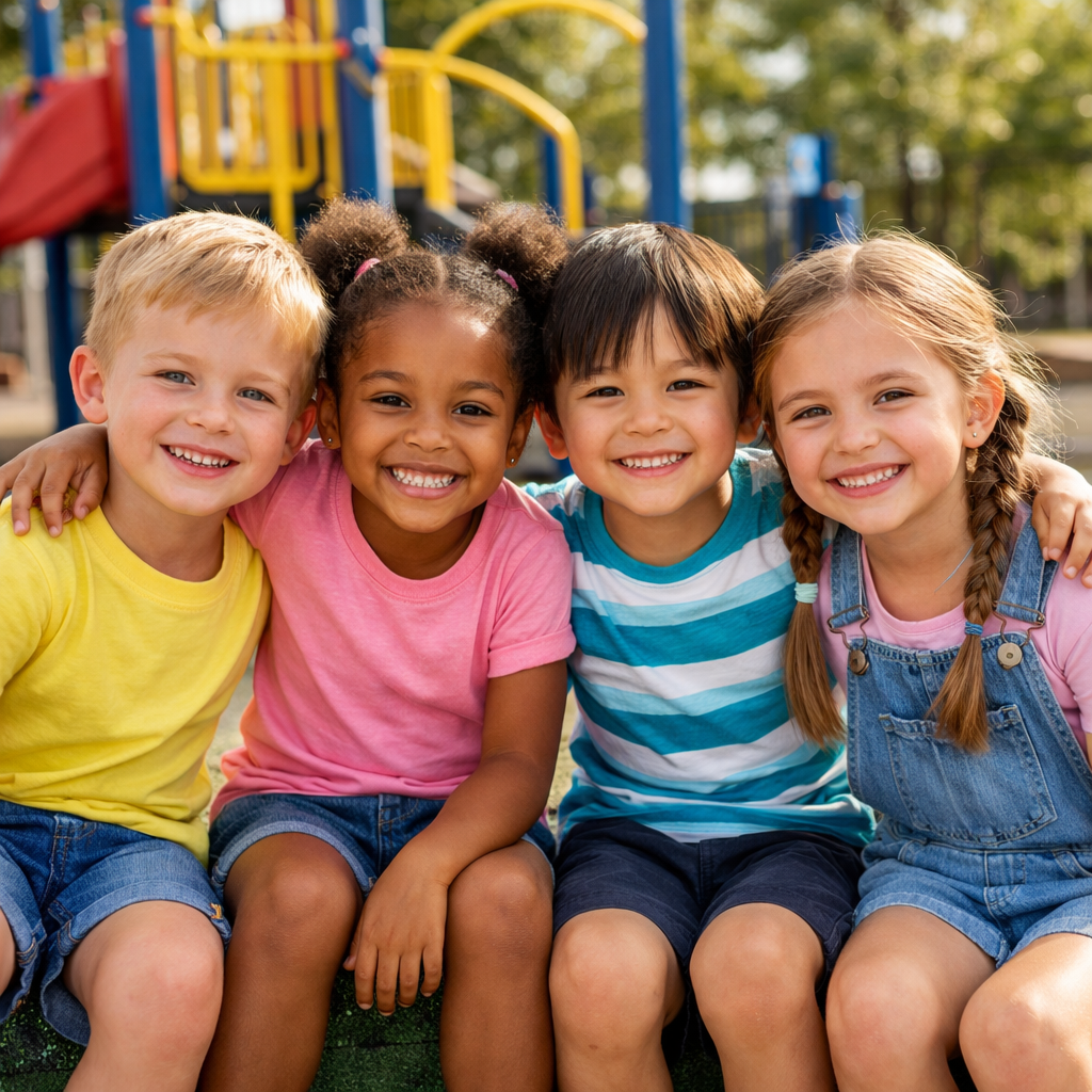 photographic kids smiling together on playground-1