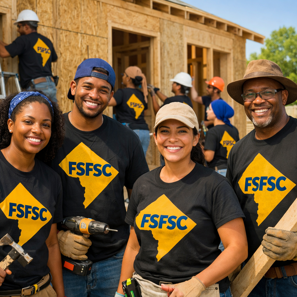 Volunteers Building House with FSFSC Shirts in Washington DC Shape-1